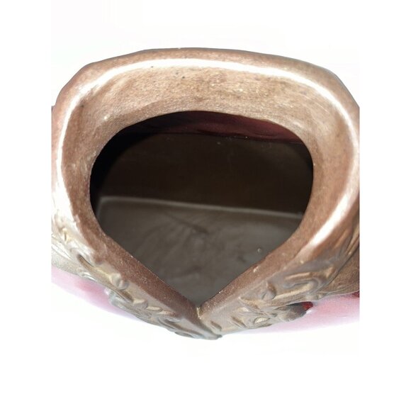 •HBH• Hawaiian Style Glossy Dark Red Shirt Jacket Rough Brown CollarCeramic VASE - Picture 4 of 15